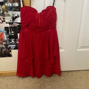Strapless Red Flowy Mini Dress